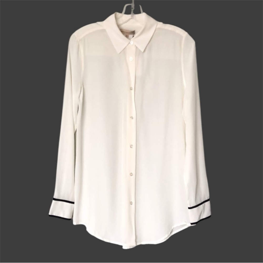 Frances Austen Silk Ivory Button-Down Shirt Size XS